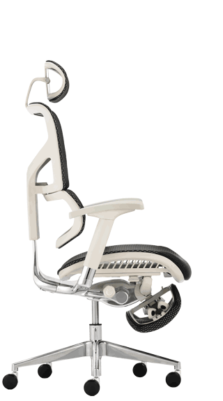 Ergo Dynamic Full Mesh Side View with foot rest stowed in White
