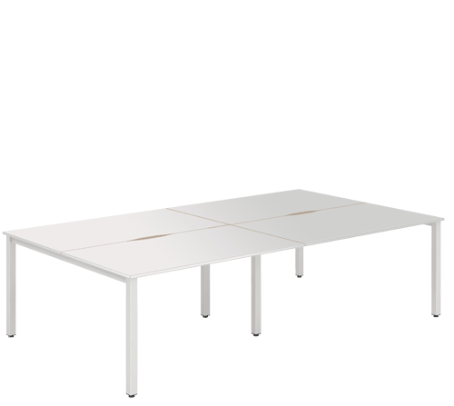 White Leg Bench Desk White 4 Pod B4P12WHTW / B4P14WHTW / B4P16WHTW