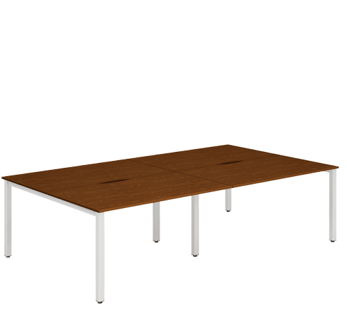 White Leg Bench Desk Walnut 4 Pod B4P12WLTW / B4P14WLTW / B4P16WLTW