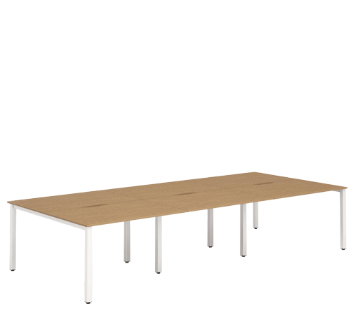 White Leg Bench Desk Oak 6 Pod B6P12OAKW / B6P14OAKW / B6P16OAKW
