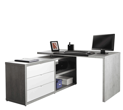 Pastena 1400 Corner Desk And Drawers Unit Slate/White Gloss CF000036